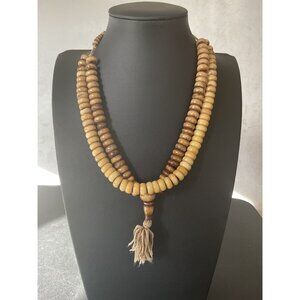 Vintage Wooden Bead Necklace With Tassel